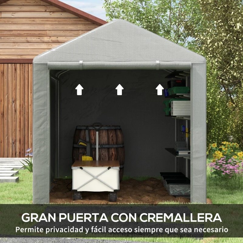 Outsunny Carpa de Jardín para Bicicletas 1,6x2,2x1,7 m con 2 Habitaciones Puerta con Cremallera Impermeable Anti-UV Gris Claro