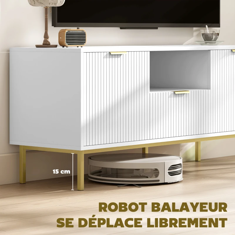 HOMCOM Meuble TV, meuble télé pour 40 pouces avec 2 portes à fermeture douce, tiroir et compartiment ouvert, 120x39x54cm, blanc