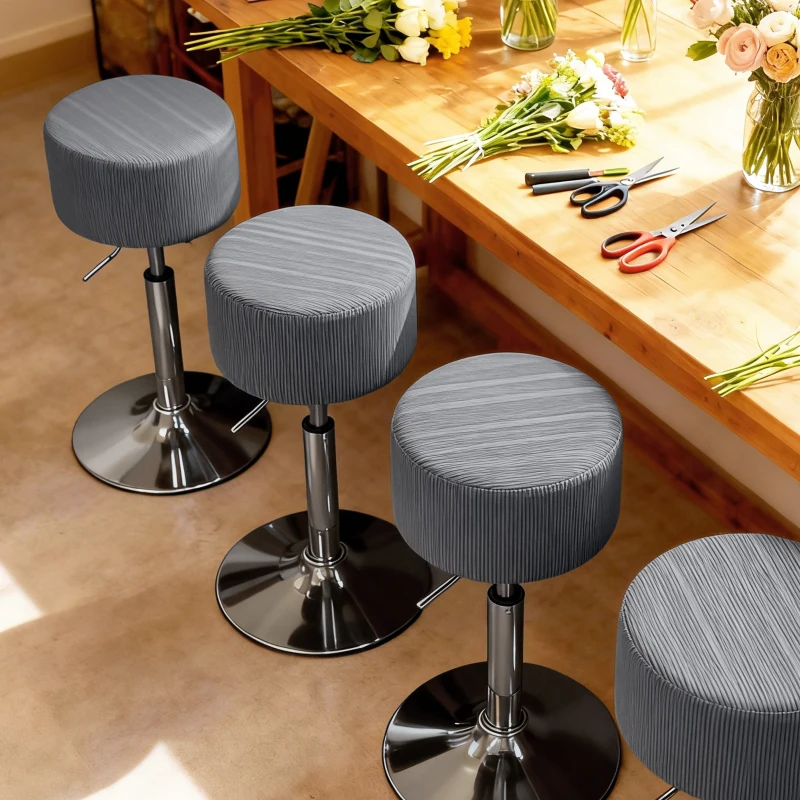 HOMCOM Taburete de Cocina Regulable en Altura 52-66 cm Tapizado en Pana Giratorio en 360° Gris