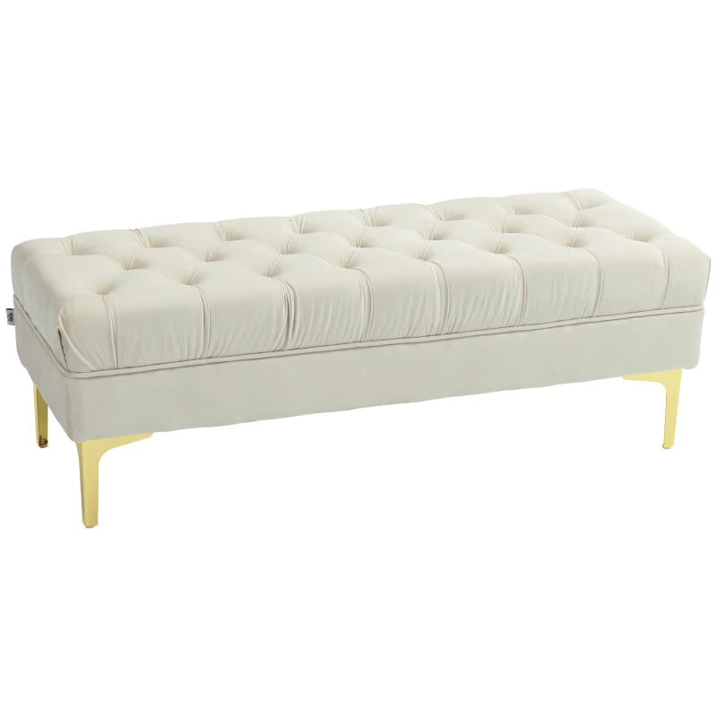 HOMCOM Banc banquette capitonnée bout de lit style classique chic dim. 118L x 45l x 42H cm piètement métal doré velours beige