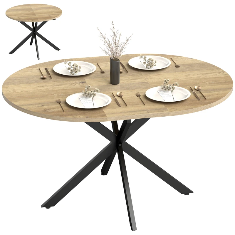 HOMCOM Table à manger extensible ovale pour 4 à 6 personnes, table de cuisine avec rallonge 100-135 cm, effet bois naturel