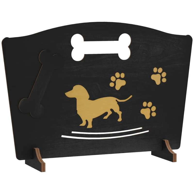 PawHut Wooden Dog Stopper, Dog Barrier with Support Feet, for Stair, Patio, Very Easy Setup, Black, 75 x 51 cm