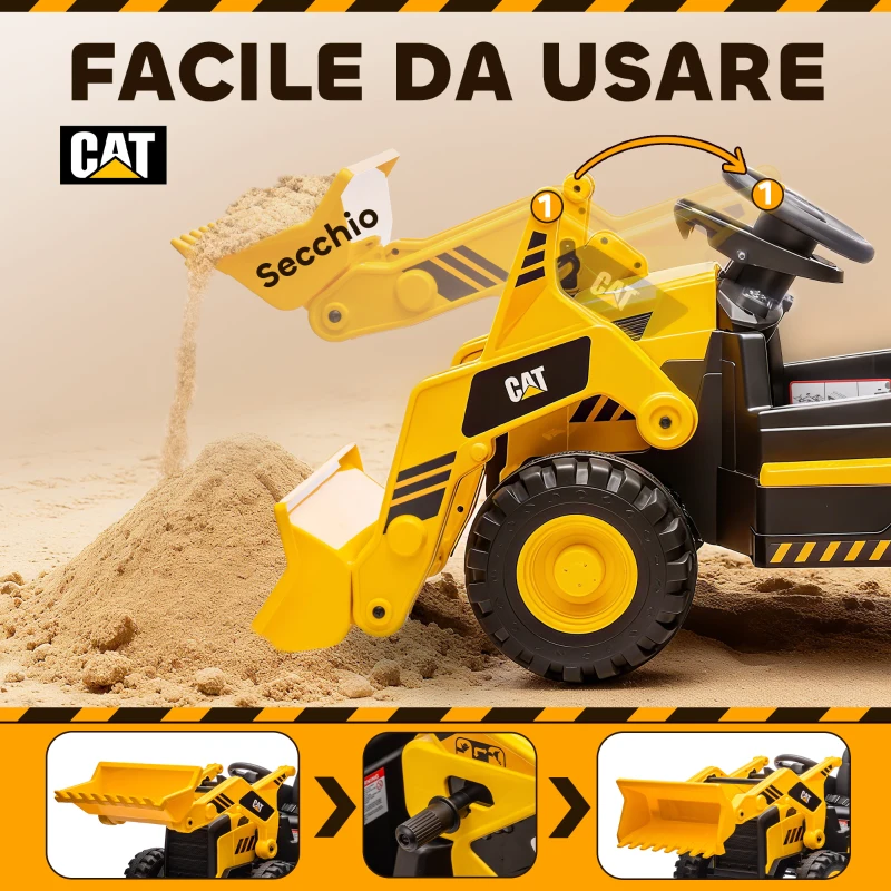 AIYAPLAY Ruspa Elettrica per Bambini 3-6 Anni Marchio Ufficiale Caterpillar 12V con Telecomando, Giallo