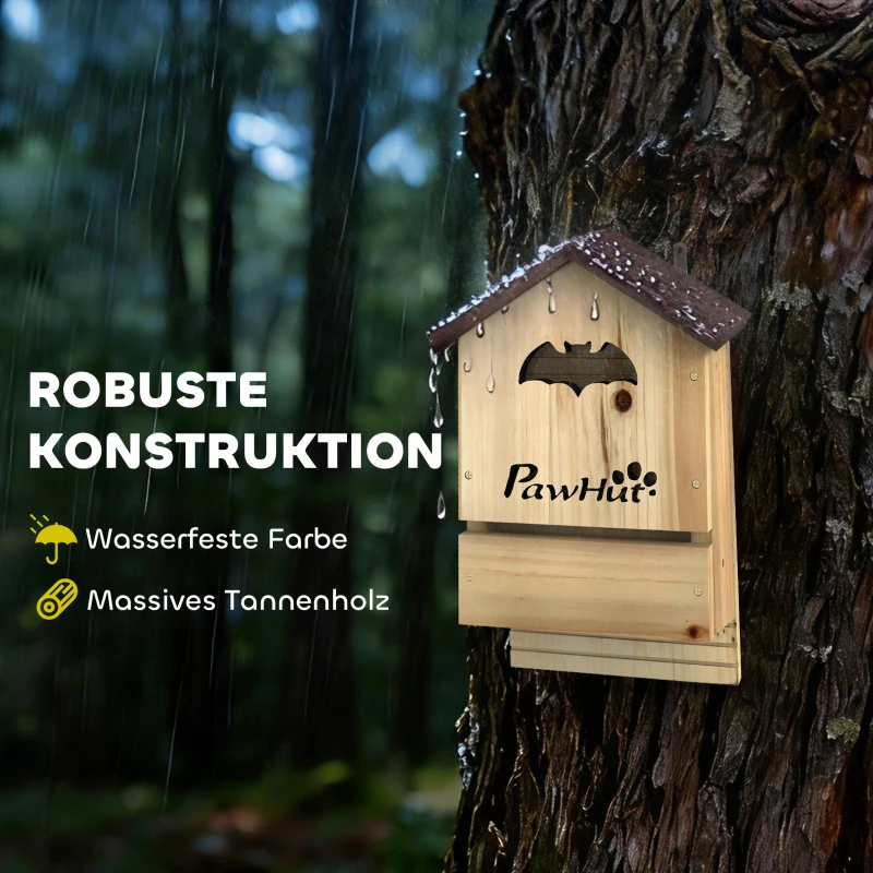 PawHut Fledermauskasten 3er Set aus Tannenholz Fledermaushaus für Fledermäuse zum Aufhängen für Gärten, 21,5 x 11,5 x 34 cm