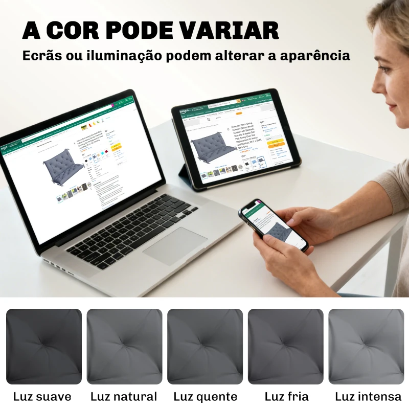 Outsunny Almofada para Banco de Jardim com Encosto, 100x98x8 cm, Almofada de Banco de 2 Lugares para Interior e Exterior com Enchimento Espesso e Tiras de Fixação, para Baloiço, Terraço, Varanda Cinzento Escuro