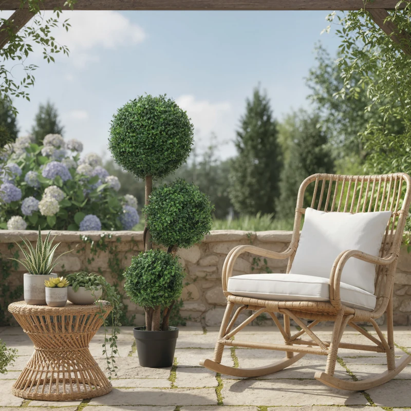 HOMCOM Kunstplant Buxusbol drievoudig, kunstplant met houten stam in pot, 30 x 30 x 100 cm, Groen