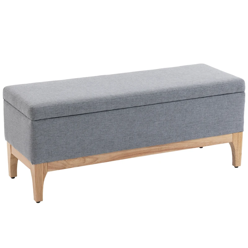 HOMCOM Banc de rangement, coffre de rangement avec couvercle amovible style scandinave, en tissu lin, 110 x 39 x 45 cm, gris