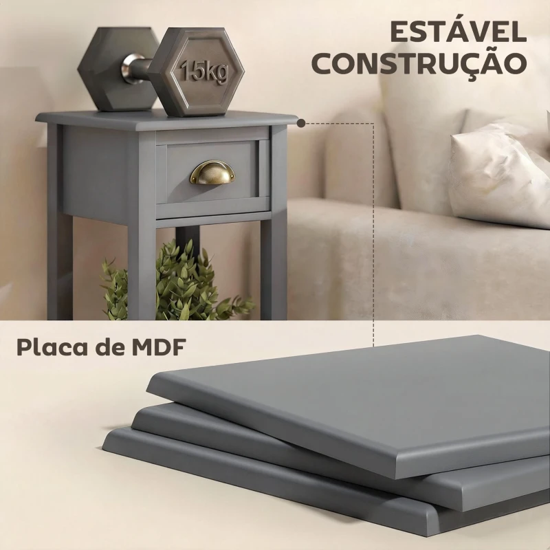 HOMCOM Mesa de Apoio com Gaveta e Prateleira de Armazenamento Estilo Moderno 30x30x75cm Branco