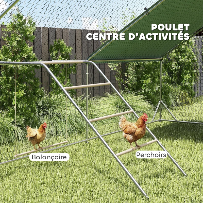 PawHut Perchoir pour poules à 5 niveaux en bois de pin et acier, échelle balançoire, 82 x 150 x 110 cm, argent