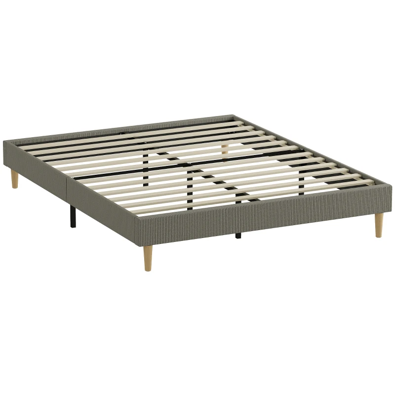 HOMCOM Cadre de lit 160 x 200 cm avec sommier à lattes en bois, lit double rembourré en velours côtelé, gris