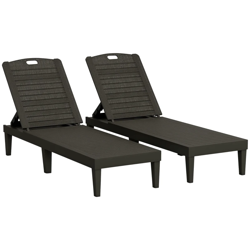 Outsunny Set 2 Lettini Prendisole con Schienale Regolabile su 4 Posizioni Effetto Rattan a Doghe, Nero