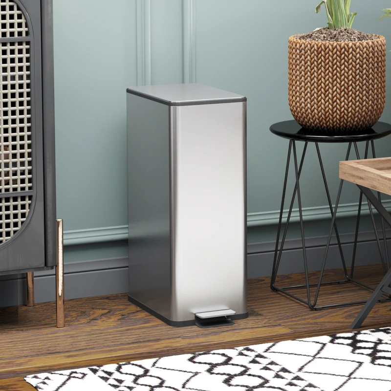 HOMCOM Poubelle de cuisine 20L, en acier inoxydable avec couvercle à fermeture douce, compacte avec seau intérieur amovible