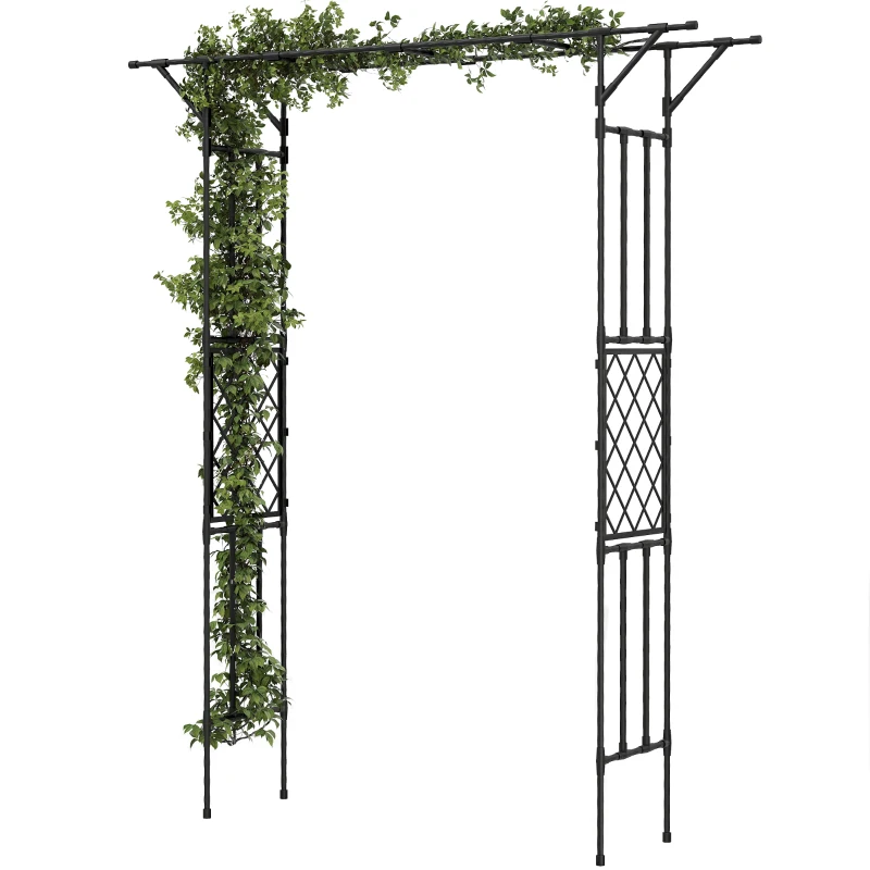 Outsunny Garden Arch, PE-Coated Steel Arbour Trellis for Climbing Plants, Rose Arch, 180 x 40 x 215 cm, Black