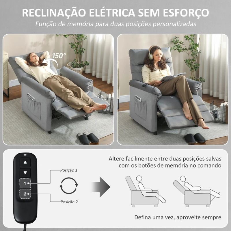 HOMCOM Poltrona Relax com Aquecimento Lombar e Massagem por Vibração Reclinável Função de Memória  82x99x106 cm Cinzento