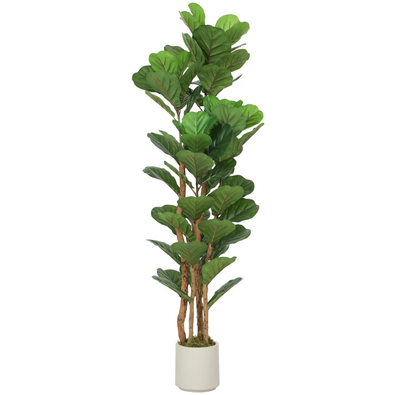 HOMCOM Pianta di Fico Artificiale Verde in PEVA e Legno con Vaso Contenitore in PP e Cemento, 50x50x150 cm