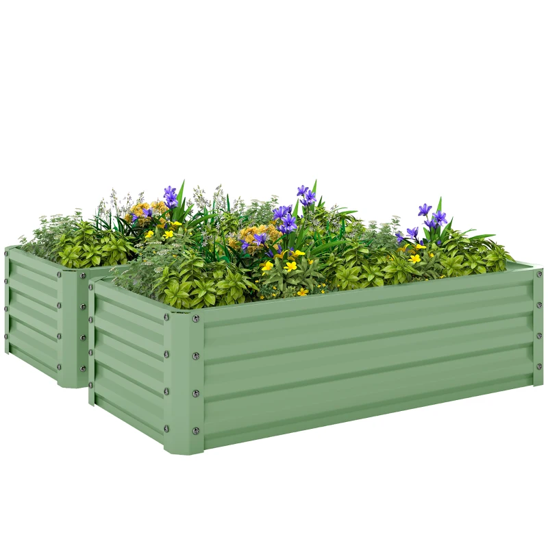 Outsunny Set of Two 110 x 50cm Steel Planter Boxes -  Light Green