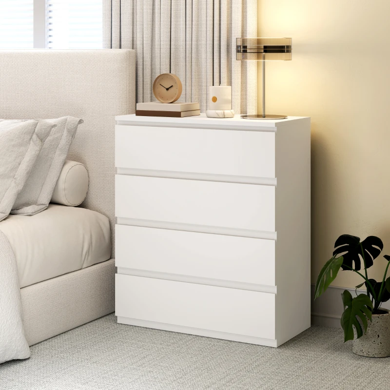 HOMCOM Commode 4 tiroirs, meuble de rangement épuré pour chambre, intérieur, 80 x 39 x 95 cm panneau de particules blanc