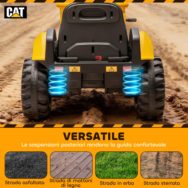 AIYAPLAY Ruspa Elettrica per Bambini 3-6 Anni Marchio Ufficiale Caterpillar 12V con Telecomando, Giallo