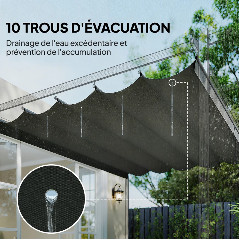 Outsunny Toile de toit pour pergola tonnelle rétractable de 4 x 3 m - toile uniquement 350 x 260 cm gris clair