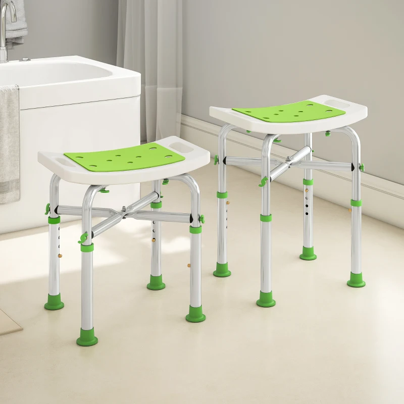 HOMCOM Tabouret de douche chaise de douche - assise rembourré et réglable, patins à ventouses antidérapants, en aluminium vert