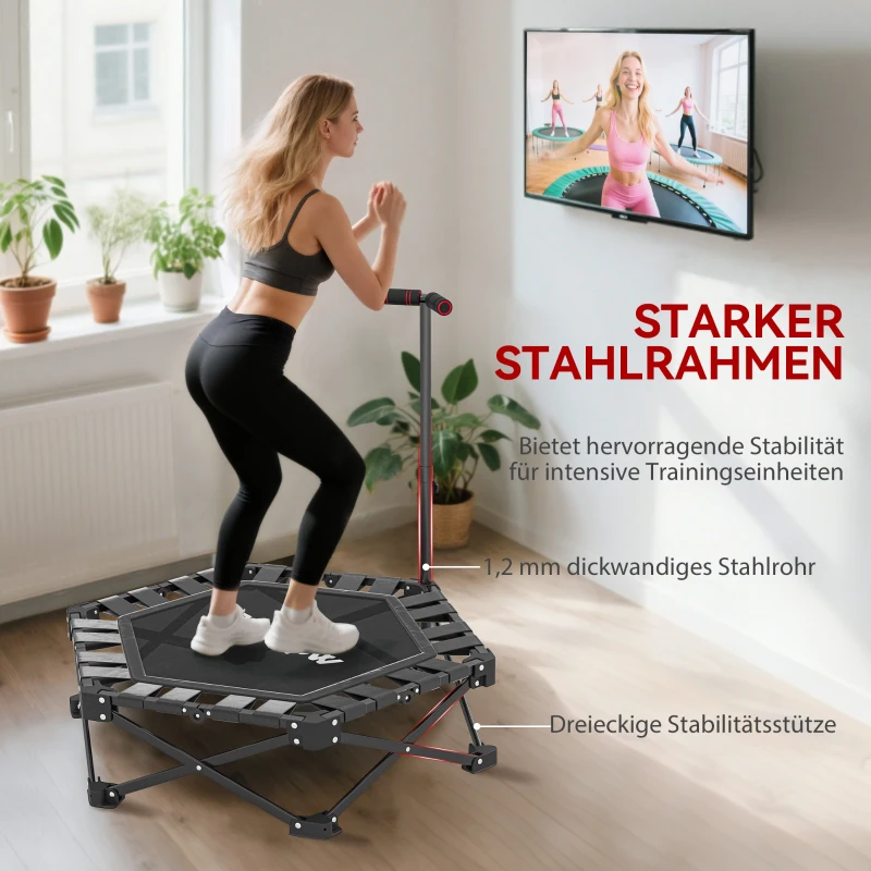 SPORTNOW Fitnesstrampoline met verstelbare T-handgreep, opvouwbaar, draagtas, 120 kg draagvermogen, staal, kunststof, zwart