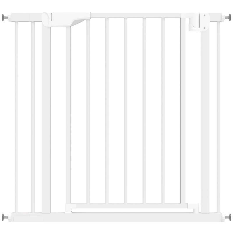 PawHut Barrière de sécurité sans perçage avec fermeture automatique pour enfants cuisine escalier 76-89 x 76 cm Blanc