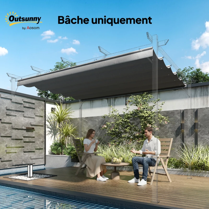 Outsunny Toile de toit pour pergola tonnelle rétractable de 4 x 3 m - toile uniquement 350 x 260 cm gris clair
