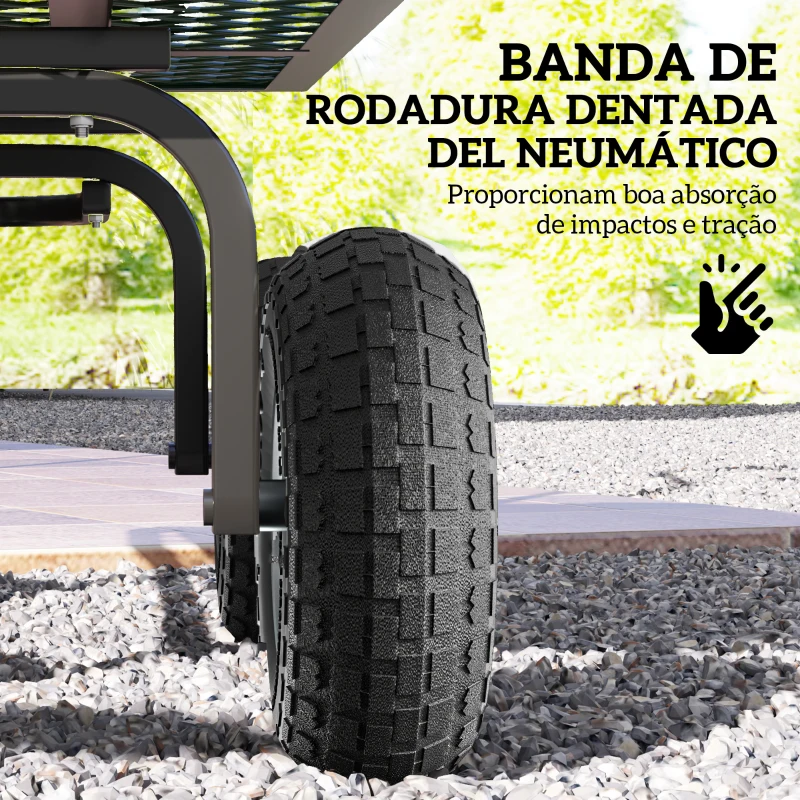 Outsunny Conjunto de 4 Rodas para Carrinho Pneus de Borracha Ø255 x 75 mm Eixo de 16 mm Carga 80 kg Preto