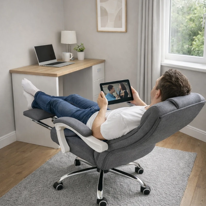 Vinsetto Reclining Office Chair with Footrest, Ergonomic, Executive, Linen