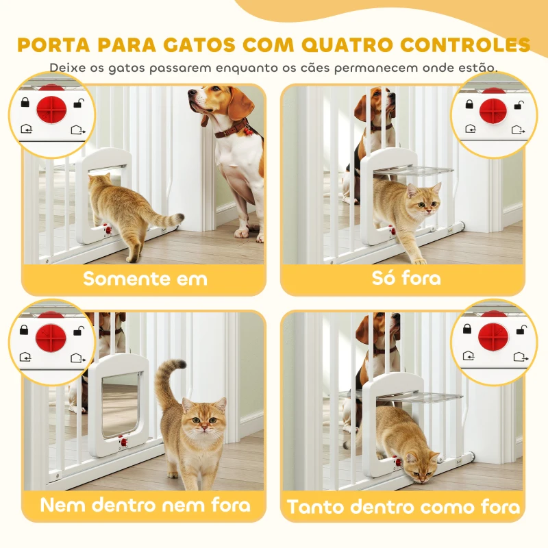 PawHut Barreira de Segurança Extensível para Cães 75-85 cm para Portas e Escadas com Portinhola Pequena Montagem por Pressão Duplo Bloqueio Branco
