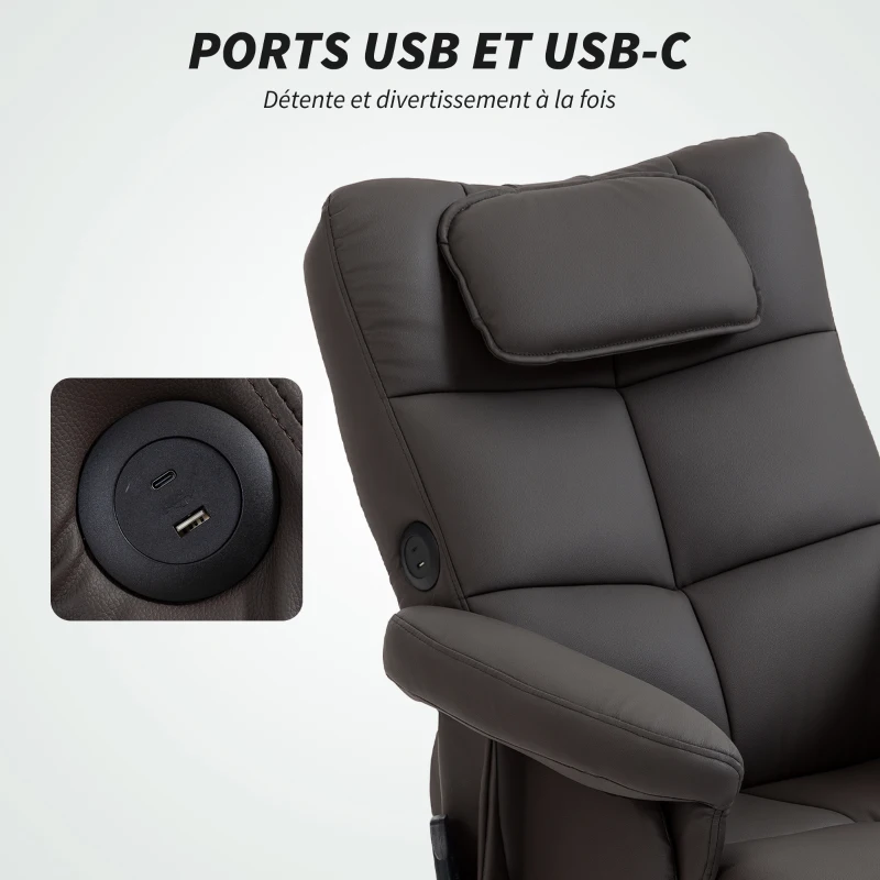 HOMCOM Fauteuil massant avec repose-pied, dossier inclinable jusqu'à 135°, coffre de rangement, télécommande