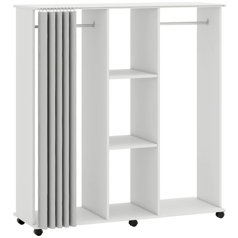 HOMCOM Armoire penderie Meuble de Rangement Mobile 6 roulettes 120L x 40l x 128H cm en bois blanc