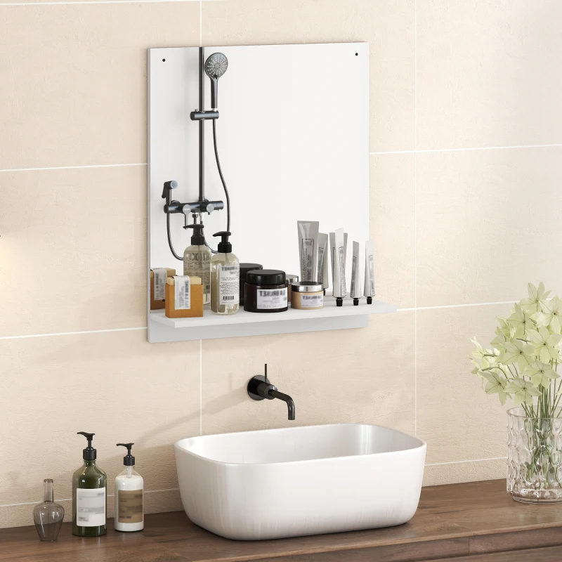 HOMCOM Miroir de salle de bain avec étagère, 50 x 60 cm, miroir mural moderne pour chambre, entrée, couloir, blanc