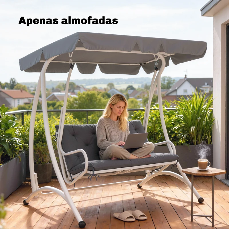 Outsunny Almofada para Banco de Jardim com Encosto, 100x98x8 cm, Almofada de Banco de 2 Lugares para Interior e Exterior com Enchimento Espesso e Tiras de Fixação, para Baloiço, Terraço, Varanda Cinzento Escuro