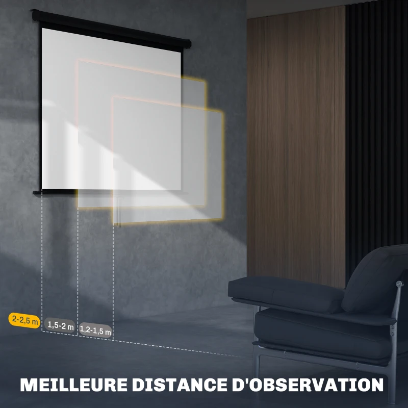 HOMCOM Écran de projection de 84 pouces, écran vidéoprojecteur, 4:3 4K HD, fixation mur ou plafond, 181l x 8P x 138H cm, noir