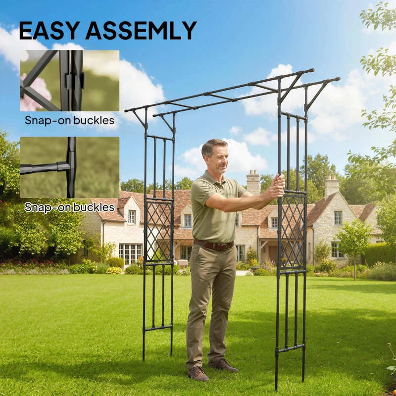 Outsunny Garden Arch, PE-Coated Steel Arbour Trellis for Climbing Plants, Rose Arch, 180 x 40 x 215 cm, Black