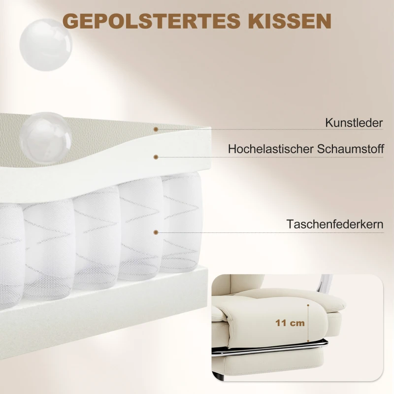 HOMCOM Bureaustoel met ligfunctie, bureaustoel, in hoogte verstelbare draaistoel met voetsteun, 64 x 73 x 120 cm, Beige