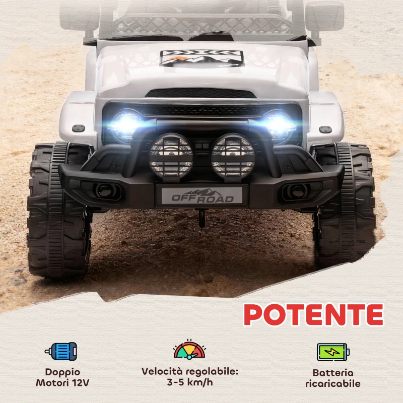 AIYAPLAY Fuoristrada per Bambini con Fanali, Clacson, Cintura e Telecomando, in PP e Metallo, 99x66x68.5 cm, Bianco