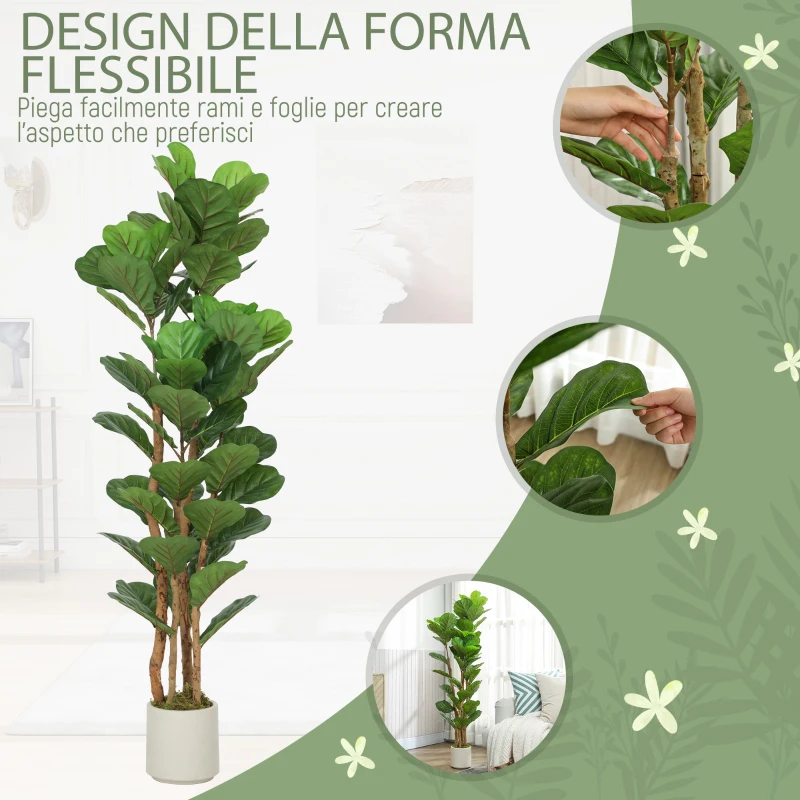 HOMCOM Pianta di Fico Artificiale Verde in PEVA e Legno con Vaso Contenitore in PP e Cemento, 50x50x150 cm