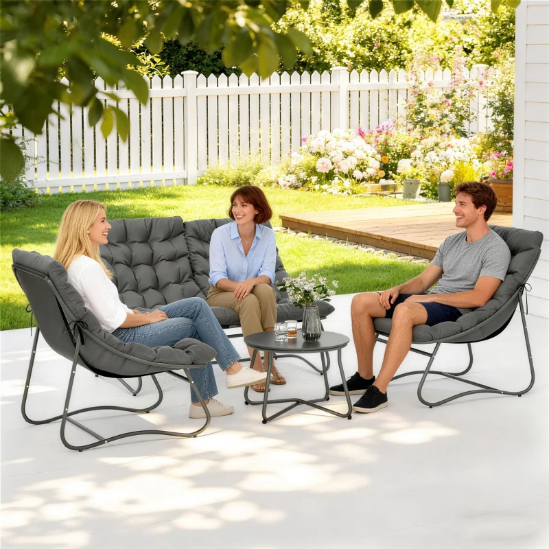 Outsunny Four-Piece Curved Seat Garden Sofa Set - Grey/Black
