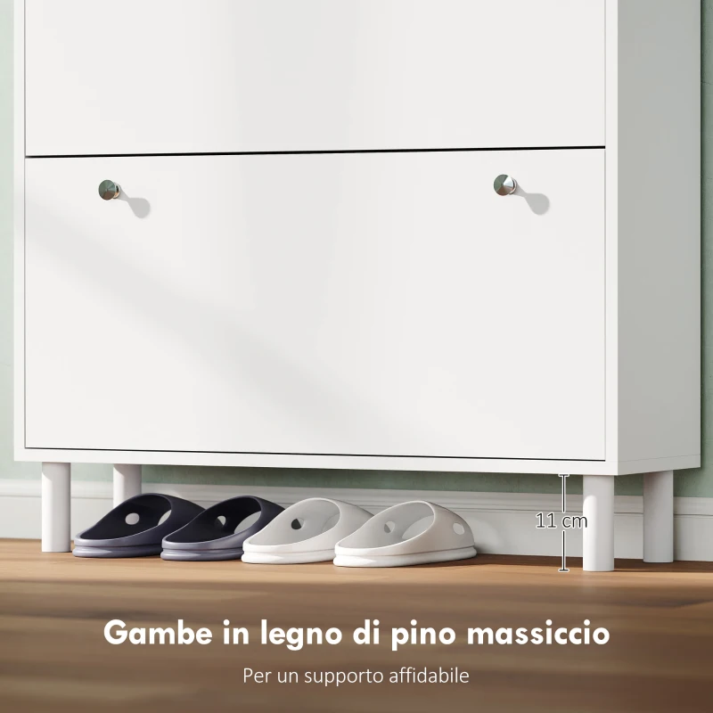 HOMCOM Scarpiera Slim con 4 Cassetti Ribaltabili e Ripiani Regolabili per 24-32 Scarpe, 80x23.5x157 cm, Bianco