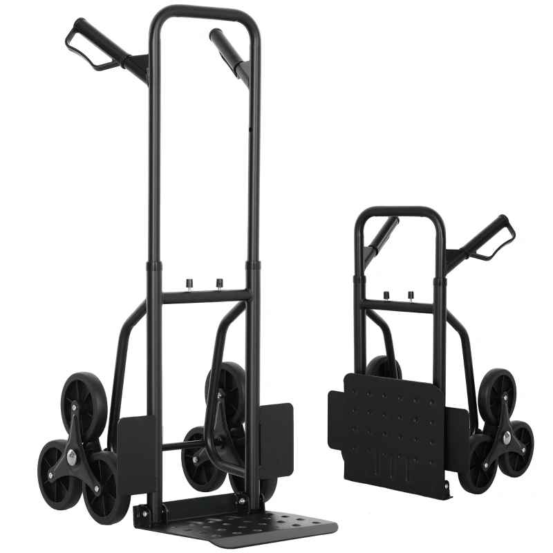 DURHAND Diable d'escalier pliable 120 kg 6 roues, diable demenagement en acier avec cordes télescopiques, 44x38x106,5cm, noir