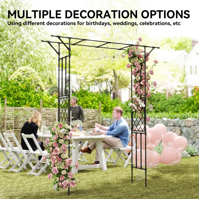 Outsunny Garden Arch, PE-Coated Steel Arbour Trellis for Climbing Plants, Rose Arch, 180 x 40 x 215 cm, Black