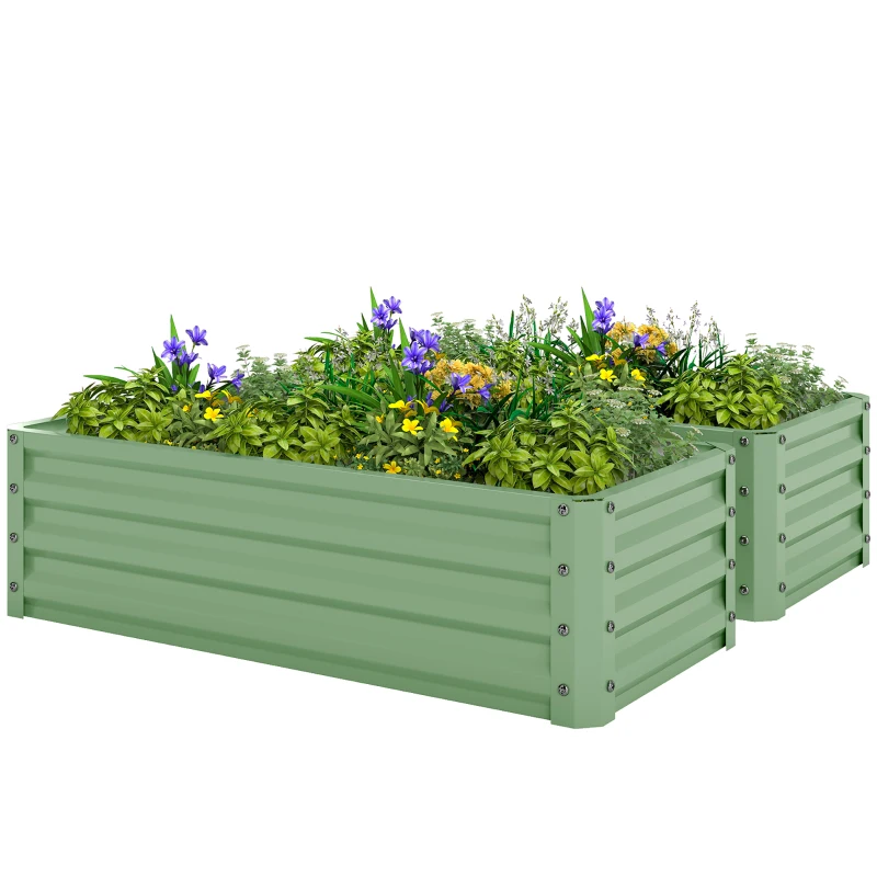 Outsunny Set of Two 110 x 50cm Steel Planter Boxes -  Light Green