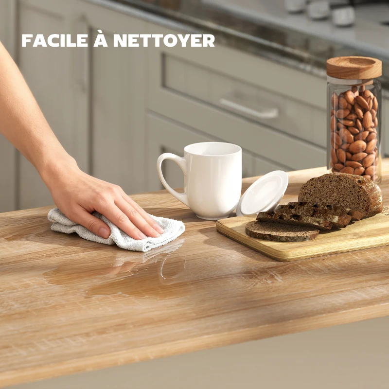 HOMCOM Table de bar, table haute cuisine à 3 niveaux 2 compartiments ouverts, plateau effet bois naturel 113 x 60 x 90 cm blanc