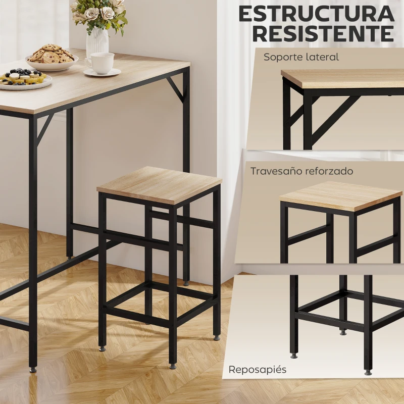 HOMCOM Set de Mesa Bar y 4 Taburetes Muebles Altos con Mesa de 100x60x88 cm y Taburetes de 32x32x57 cm Negro y Roble