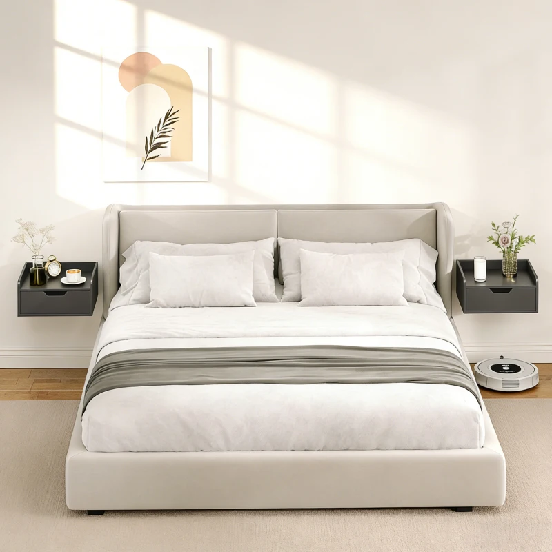 HOMCOM Set di 2 Comodini da Parete Comodini Sospesi con 1 Cassetto per Camera da Letto Camera 40x30x19,5 cm Nero