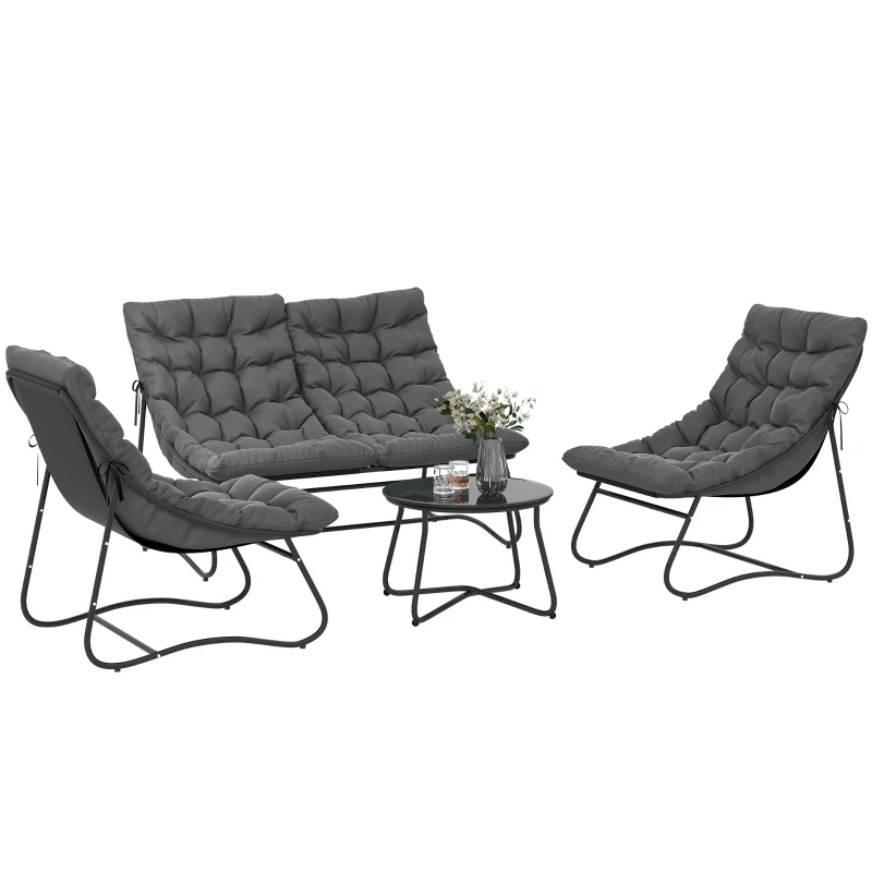 Outsunny Four-Piece Curved Seat Garden Sofa Set - Grey/Black