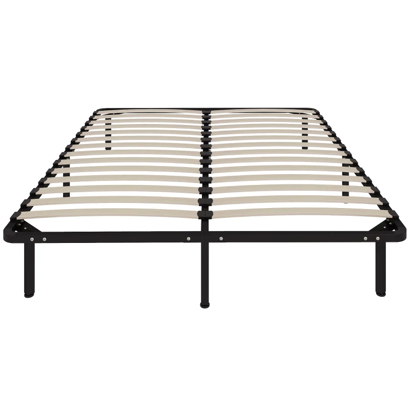 HOMCOM Cadre de lit 160 x 190 cm, lit 2 personnes en bois massif avec sommier à lattes et pied, rangement au-dessous, noir