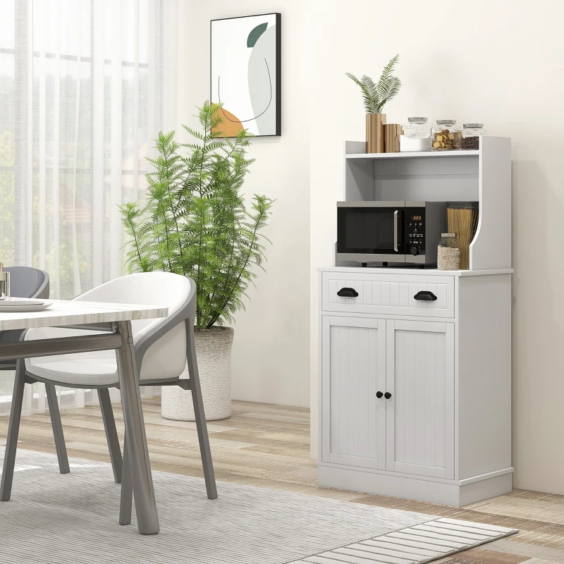 HOMCOM Meuble armoire micro-ondes pour cuisine avec espace ouvert 1 tiroir et placard 2 portes 61 x 35 x 125,4 cm blanc